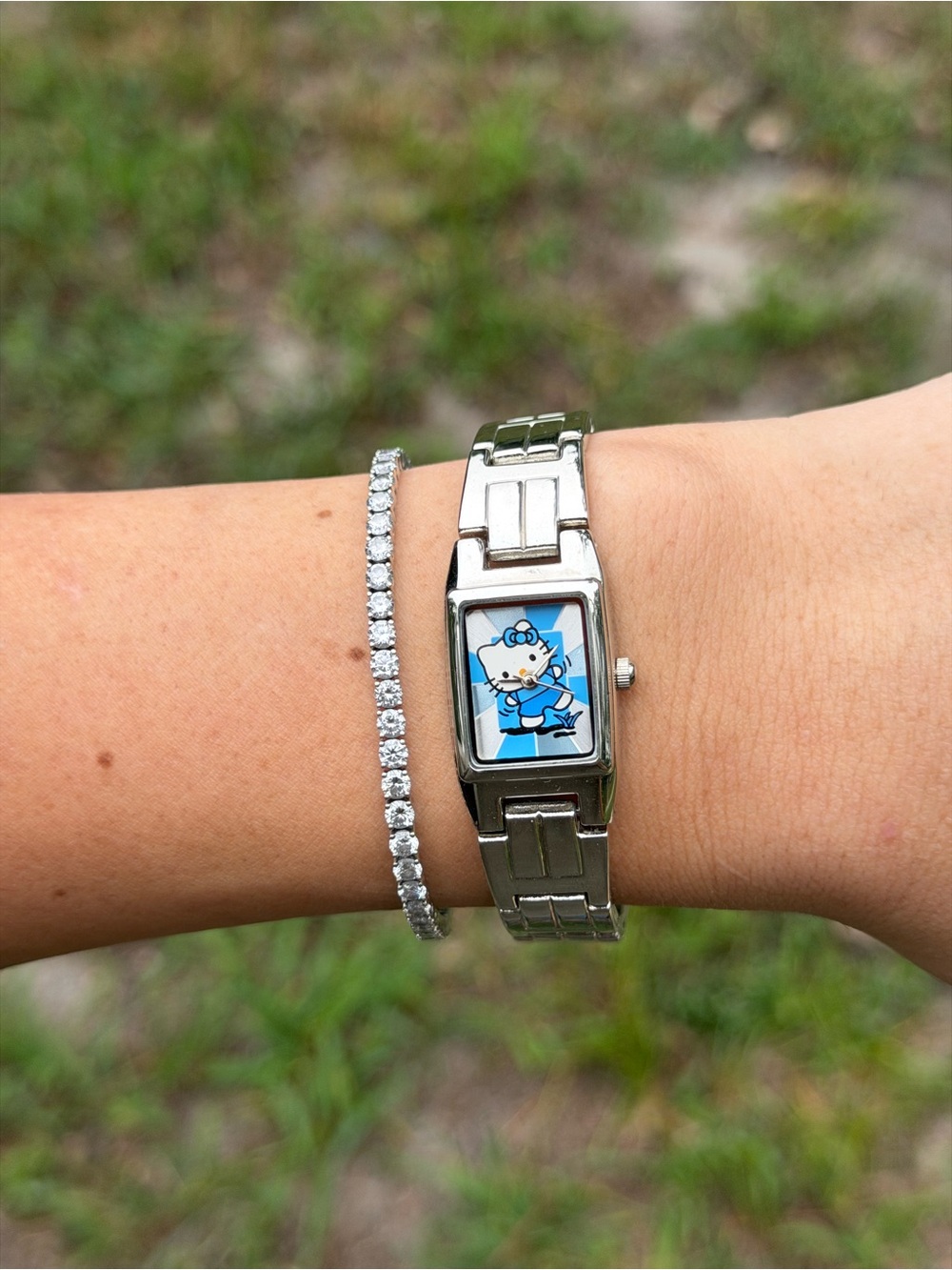 Sanrio Hello Kitty Silver Tone Watch with Blue Dial